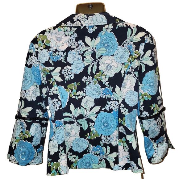 Vintage 90s Rampage Medium Blue Floral Blazer Fitted Cropped 3 Button Jacket - Picture 6 of 16